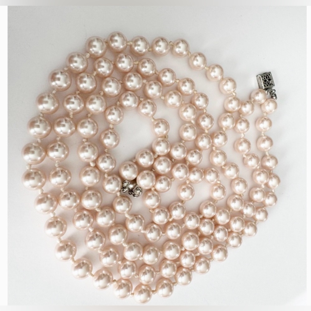 Vintage Blush Pink Double Strand Faux Pearl Necklace